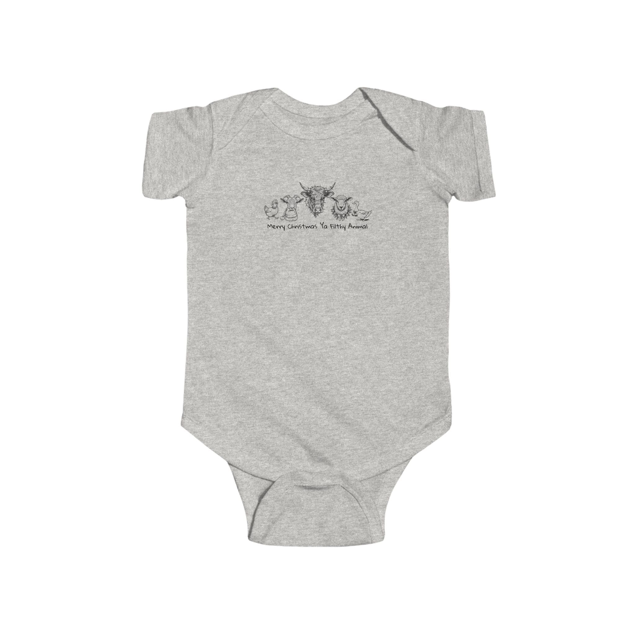 Baby Bodysuit — Cute Christmas Animal Sketches "Merry Christmas ya Filthy Animal" Infant Onesie