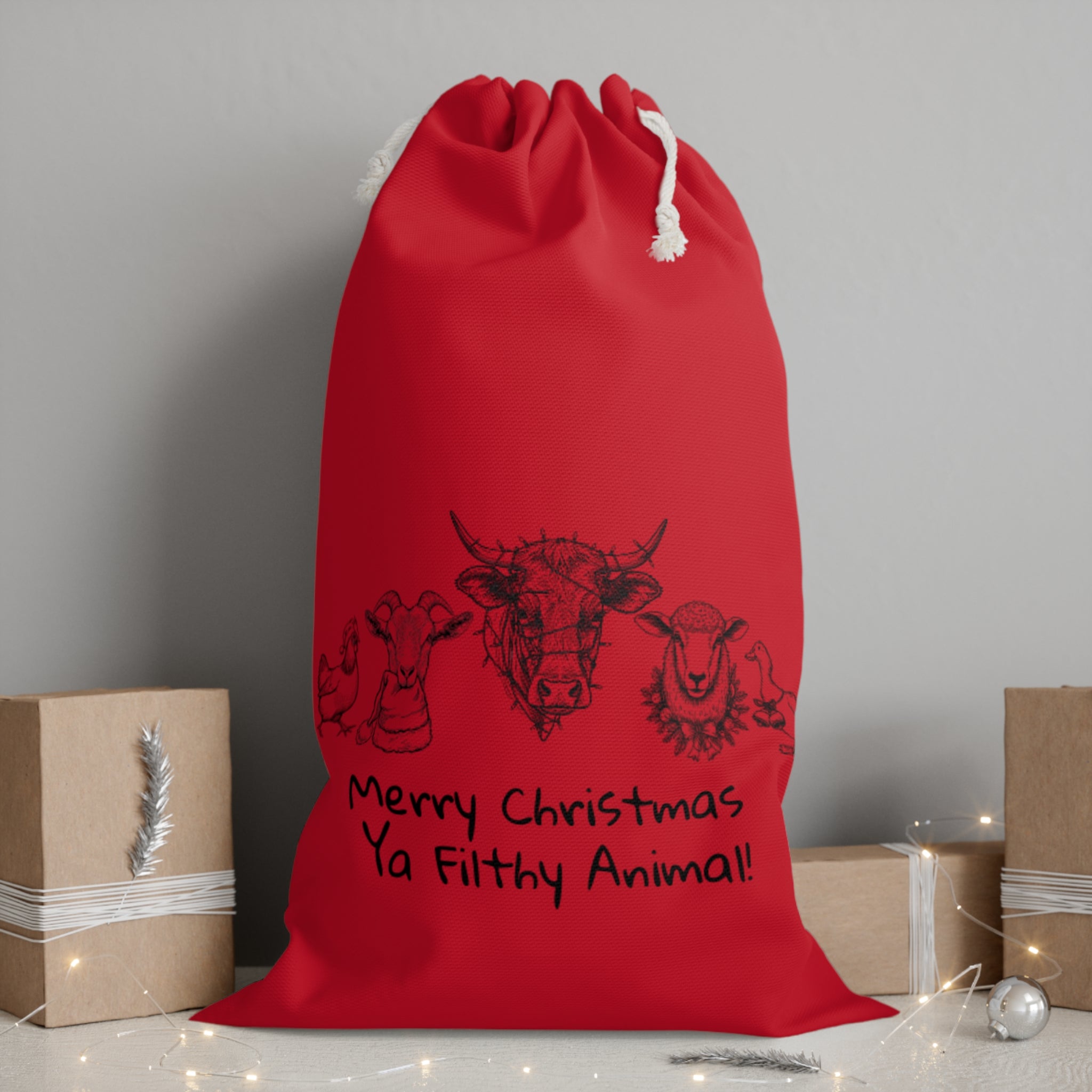Christmas Gift Sack - "Merry Christmas Ya Filthy Animal" Holiday Santa Sack