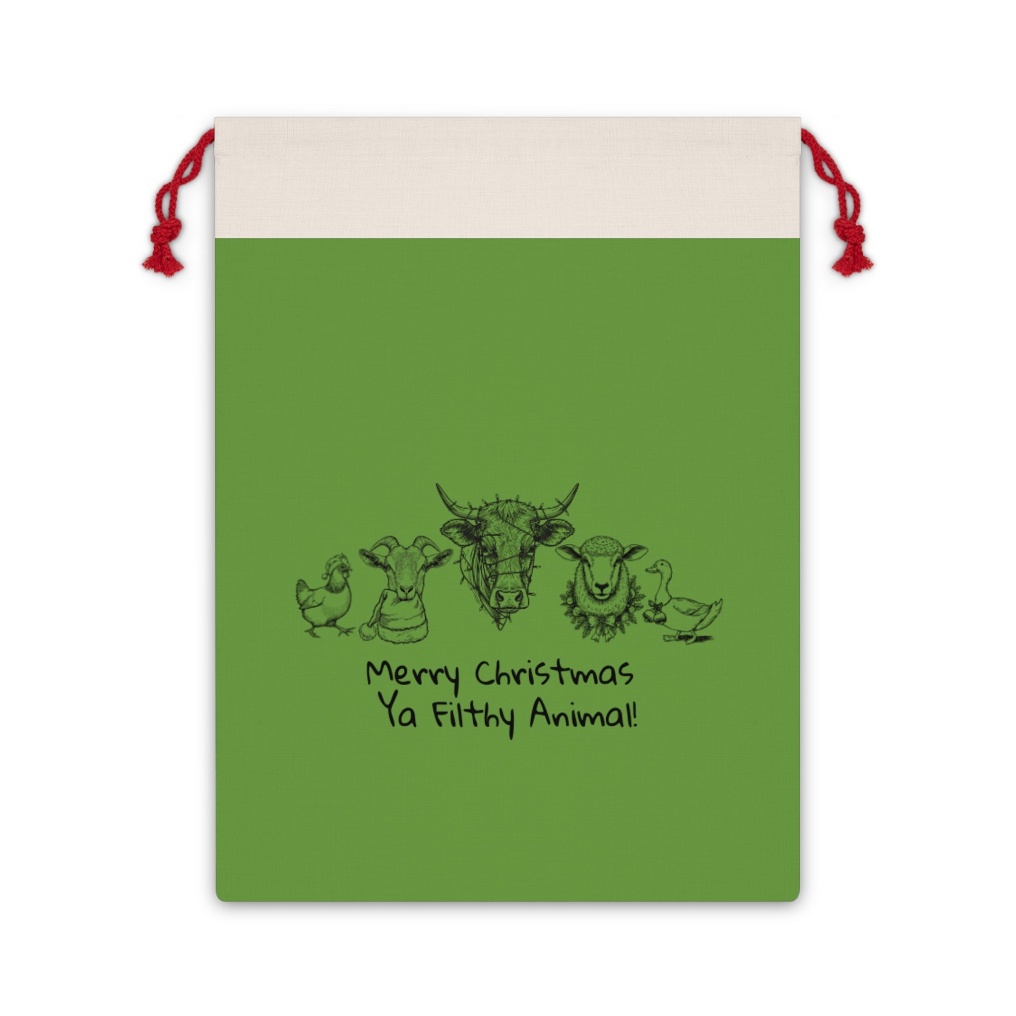 Christmas Gift Bag — "Merry Christmas Ya Filthy Animal" Holiday Drawstring Bag