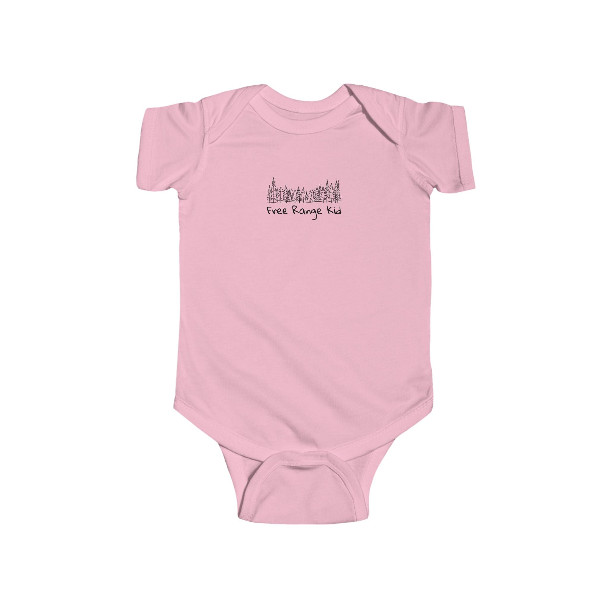 'Free Range Kid' Infant Bodysuit — Minimalist Baby Onesie with Hand-Drawn trees