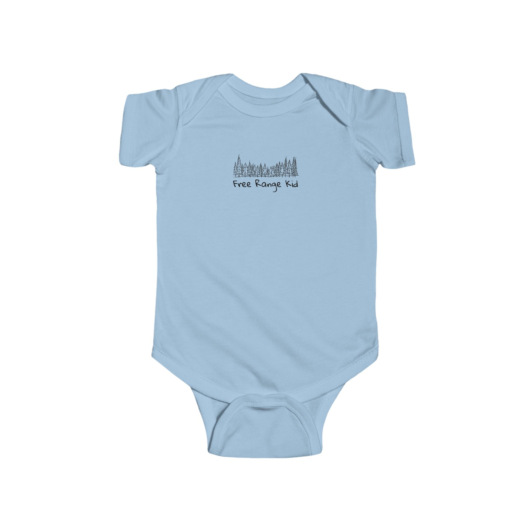 'Free Range Kid' Infant Bodysuit — Minimalist Baby Onesie with Hand-Drawn trees