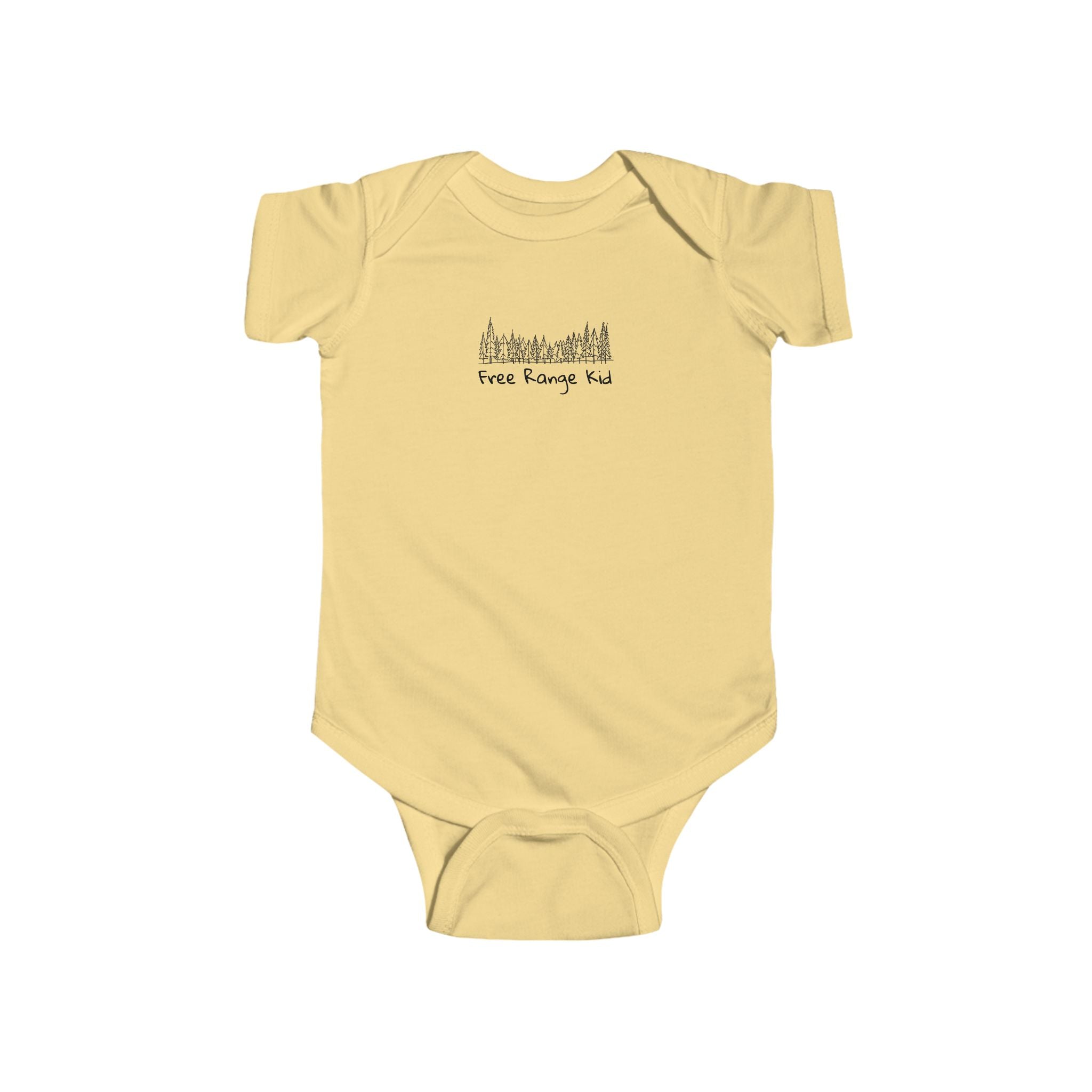 'Free Range Kid' Infant Bodysuit — Minimalist Baby Onesie with Hand-Drawn trees