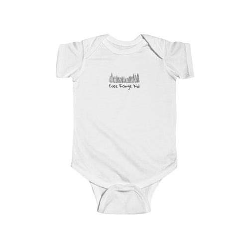 'Free Range Kid' Infant Bodysuit — Minimalist Baby Onesie with Hand-Drawn trees