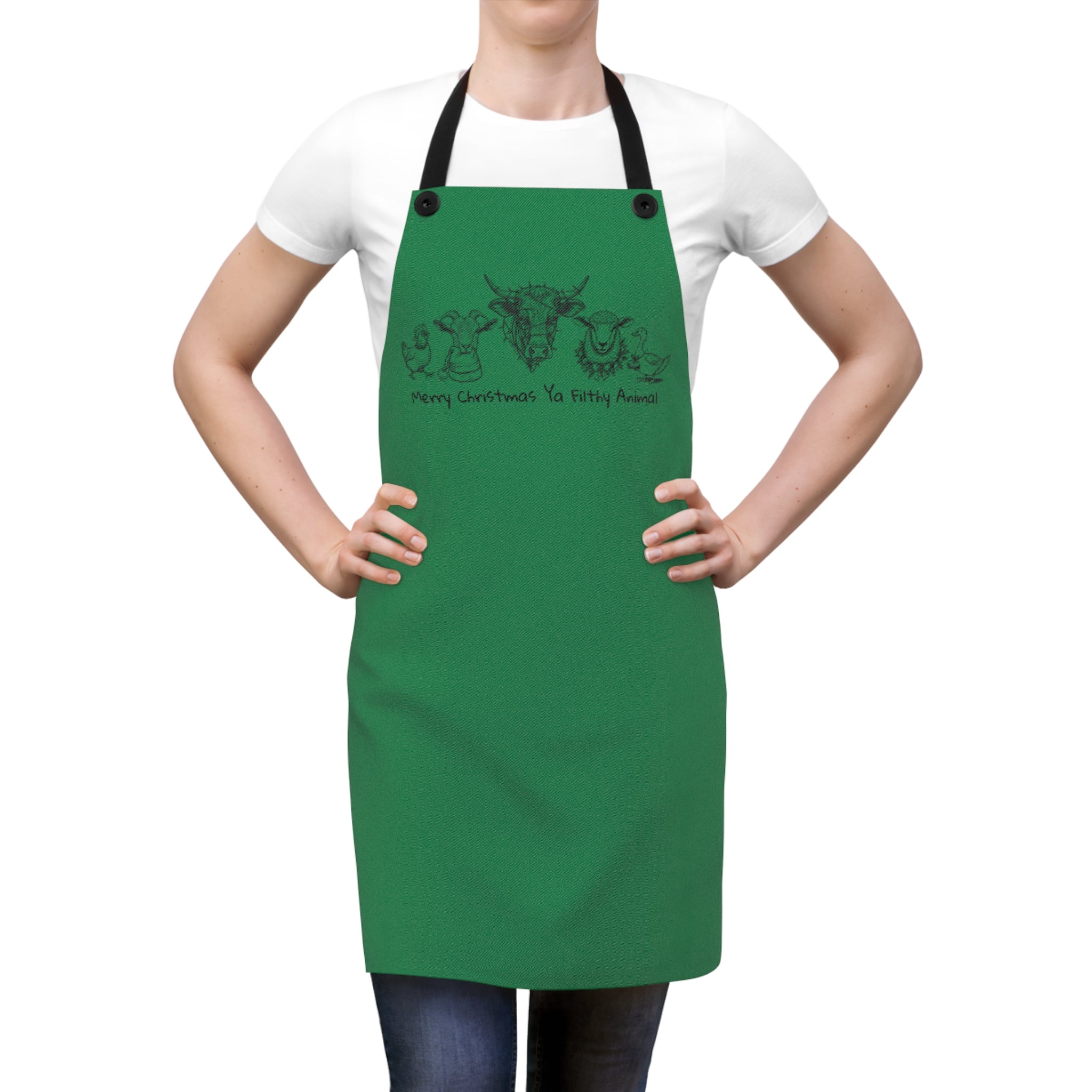 Christmas Farm Animal Apron — "Merry Christmas Ya Filthy Animals" Holiday Kitchen Apron
