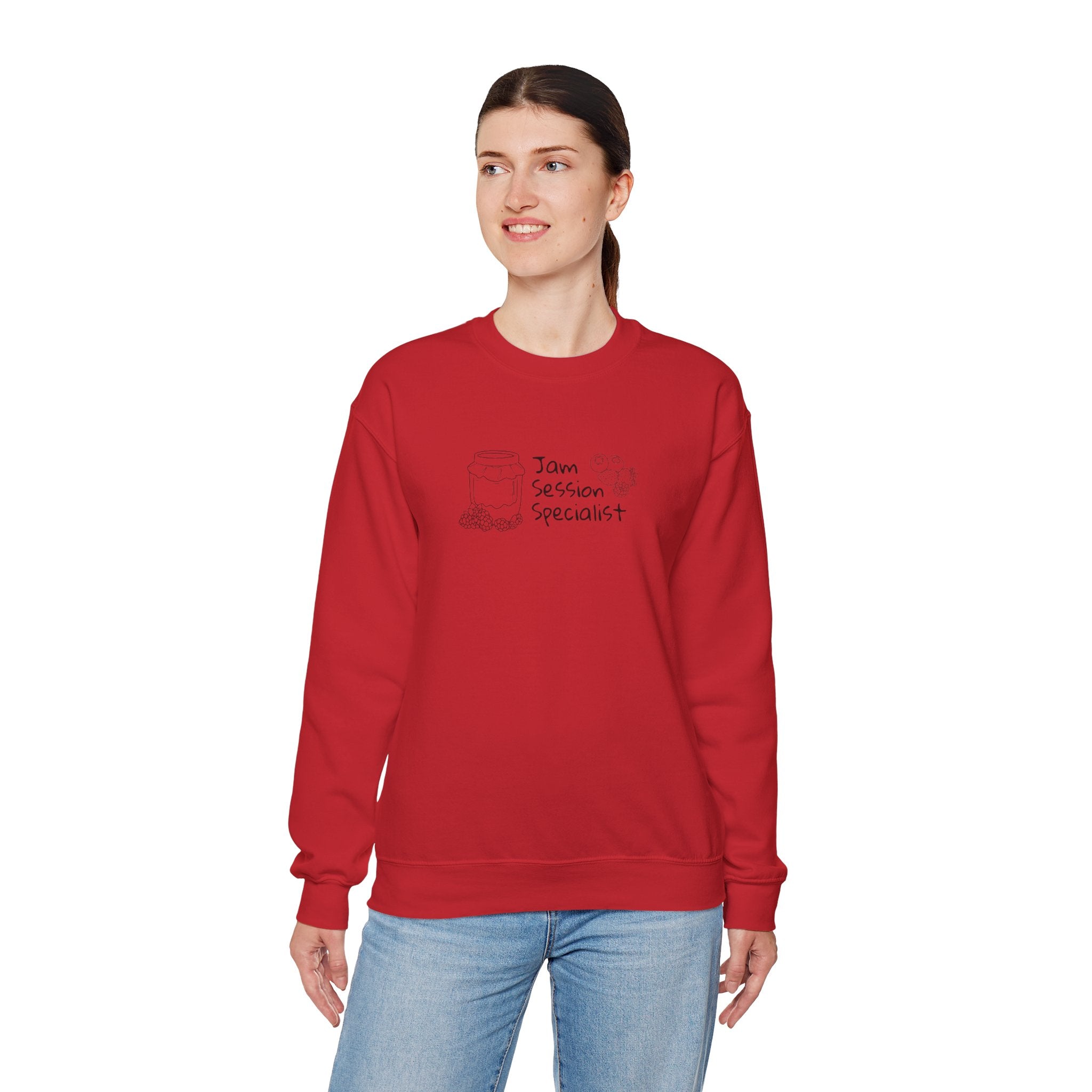 Crewneck Sweatshirt — "Jam Session Specialist" Sketch Musician Design