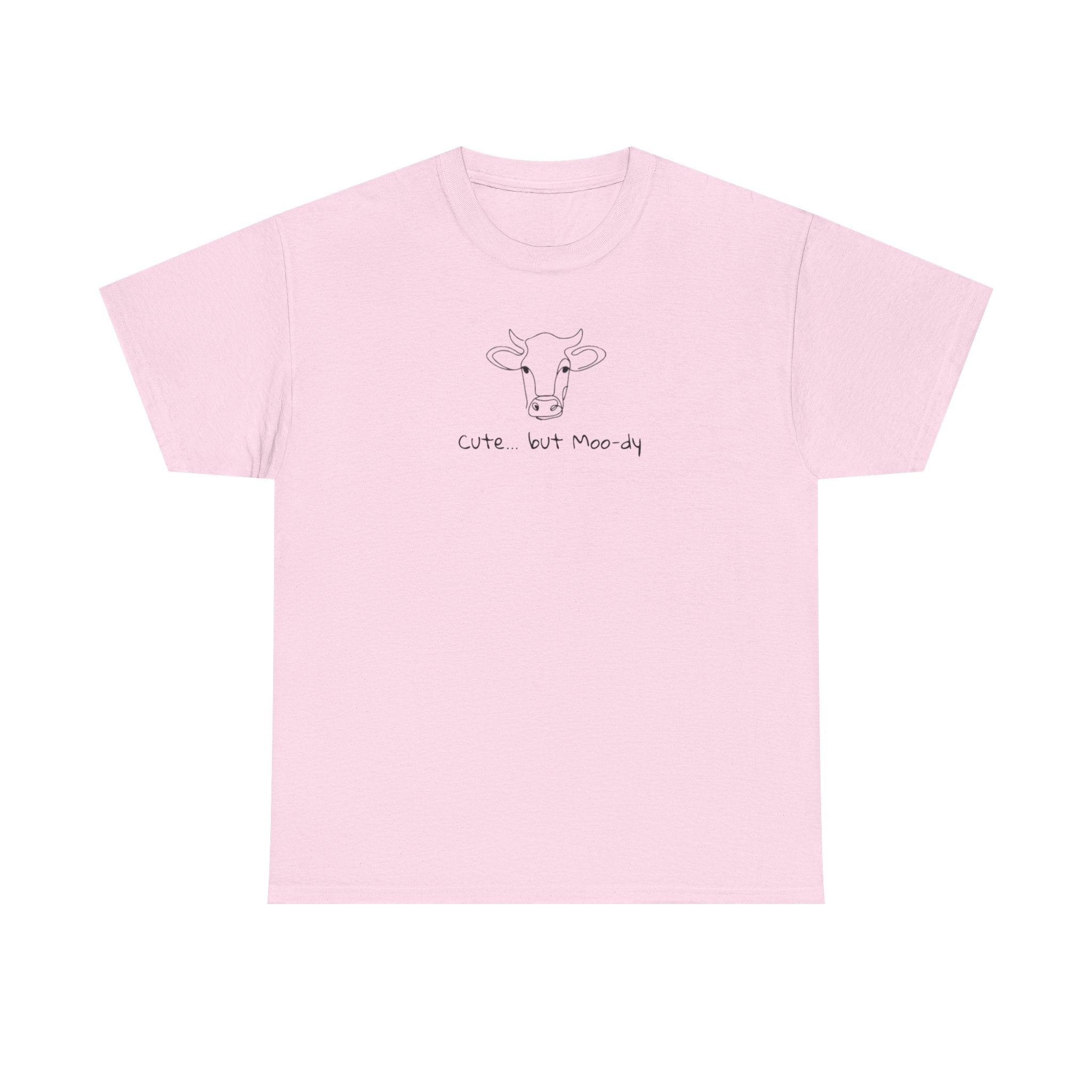 Cow Sketch Tee — "Cute But Moody" Minimal Graphic T-Shirt