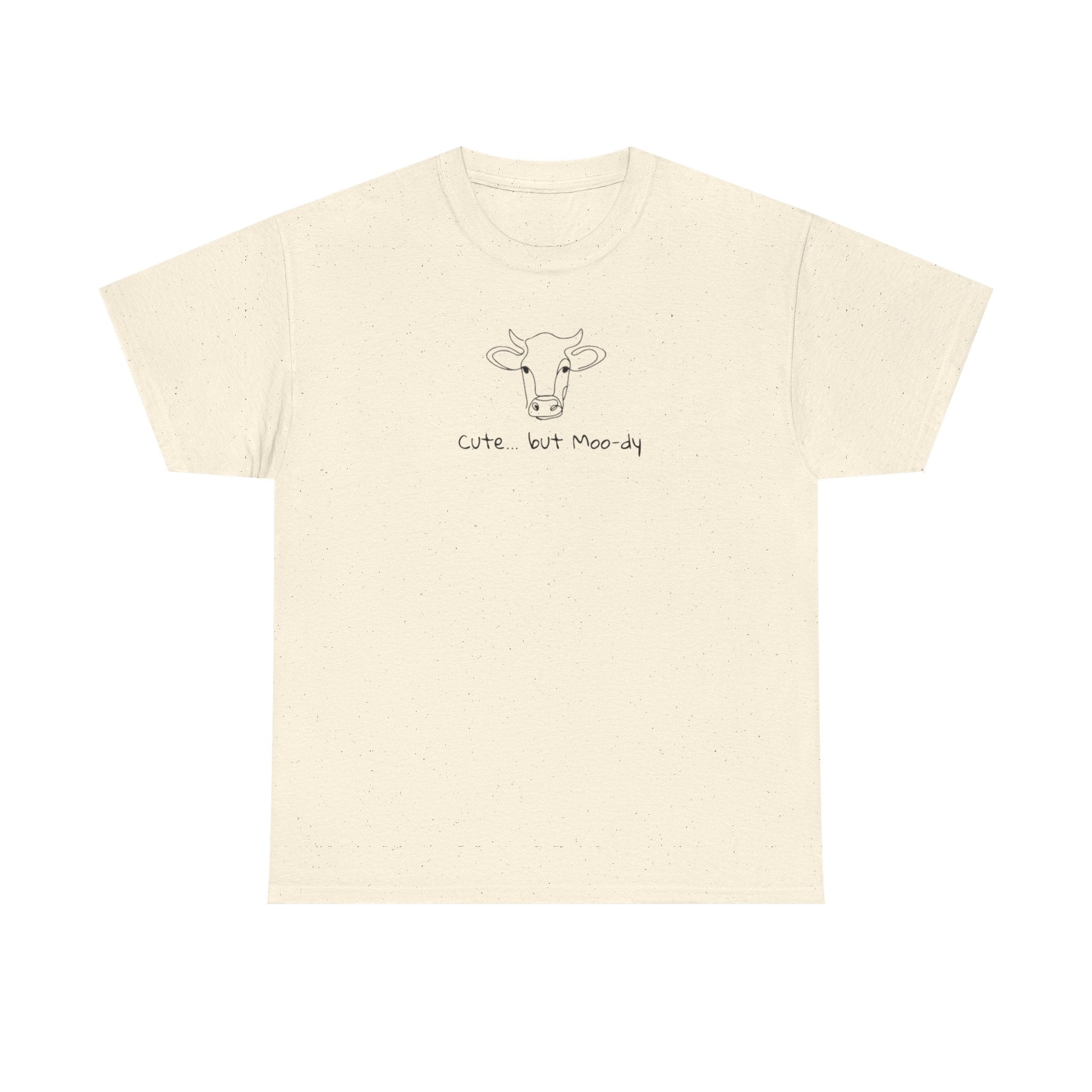 Cow Sketch Tee — "Cute But Moody" Minimal Graphic T-Shirt