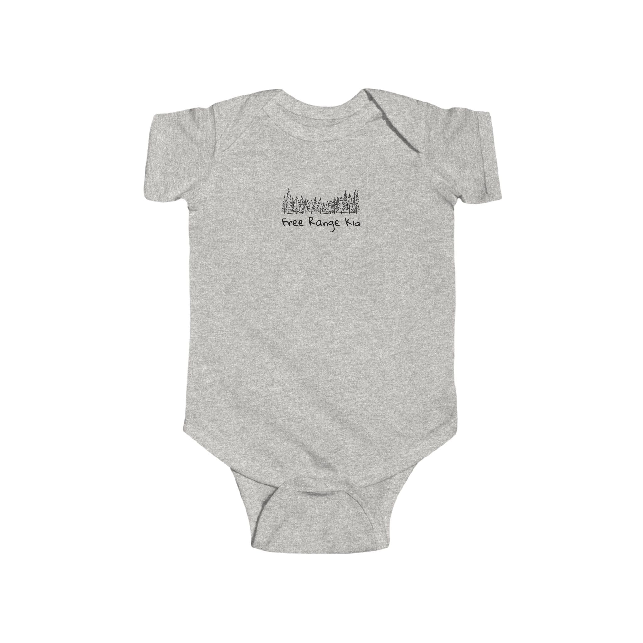 'Free Range Kid' Infant Bodysuit — Minimalist Baby Onesie with Hand-Drawn trees